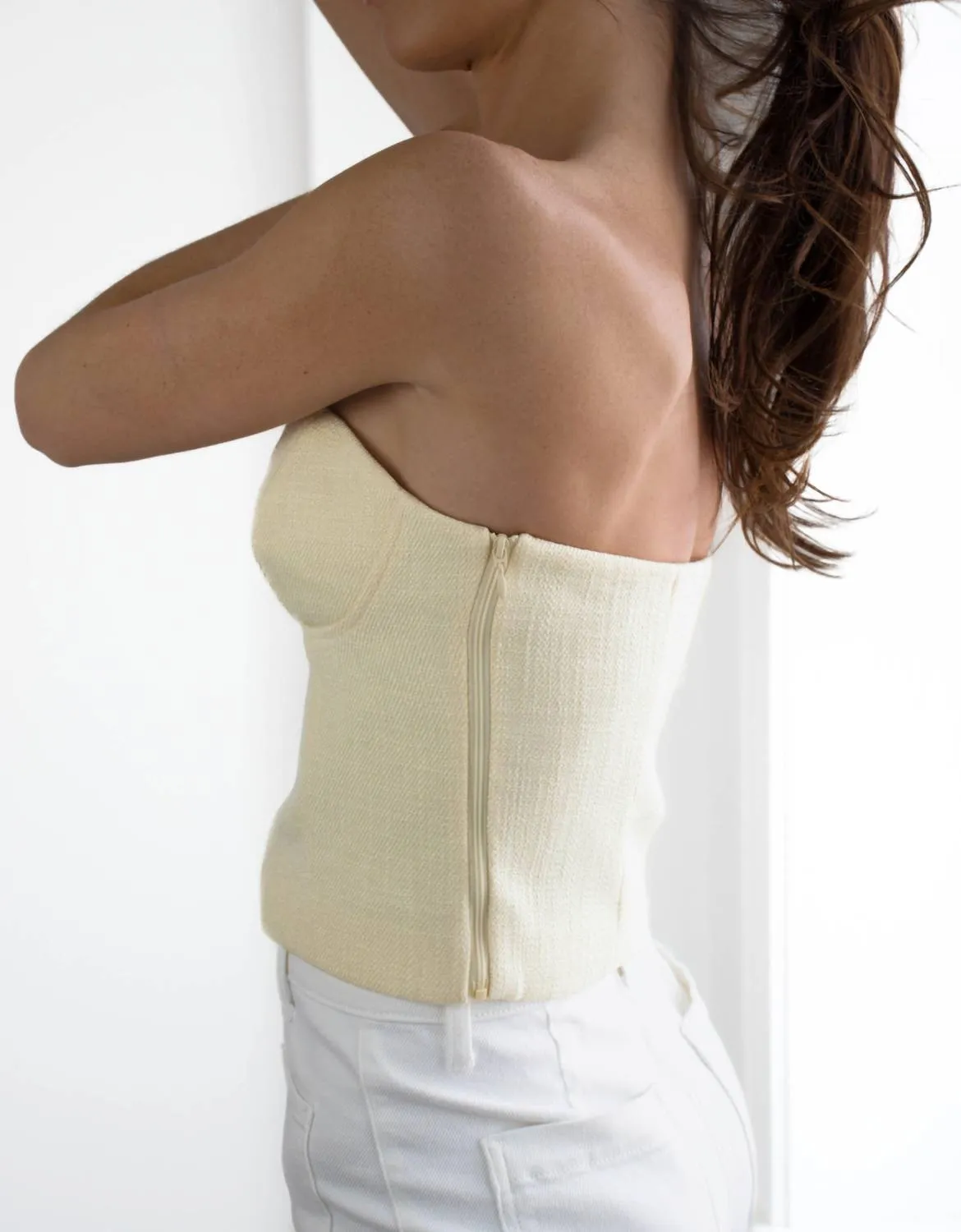 2.7 August Apparel - Tweed Strapless Top