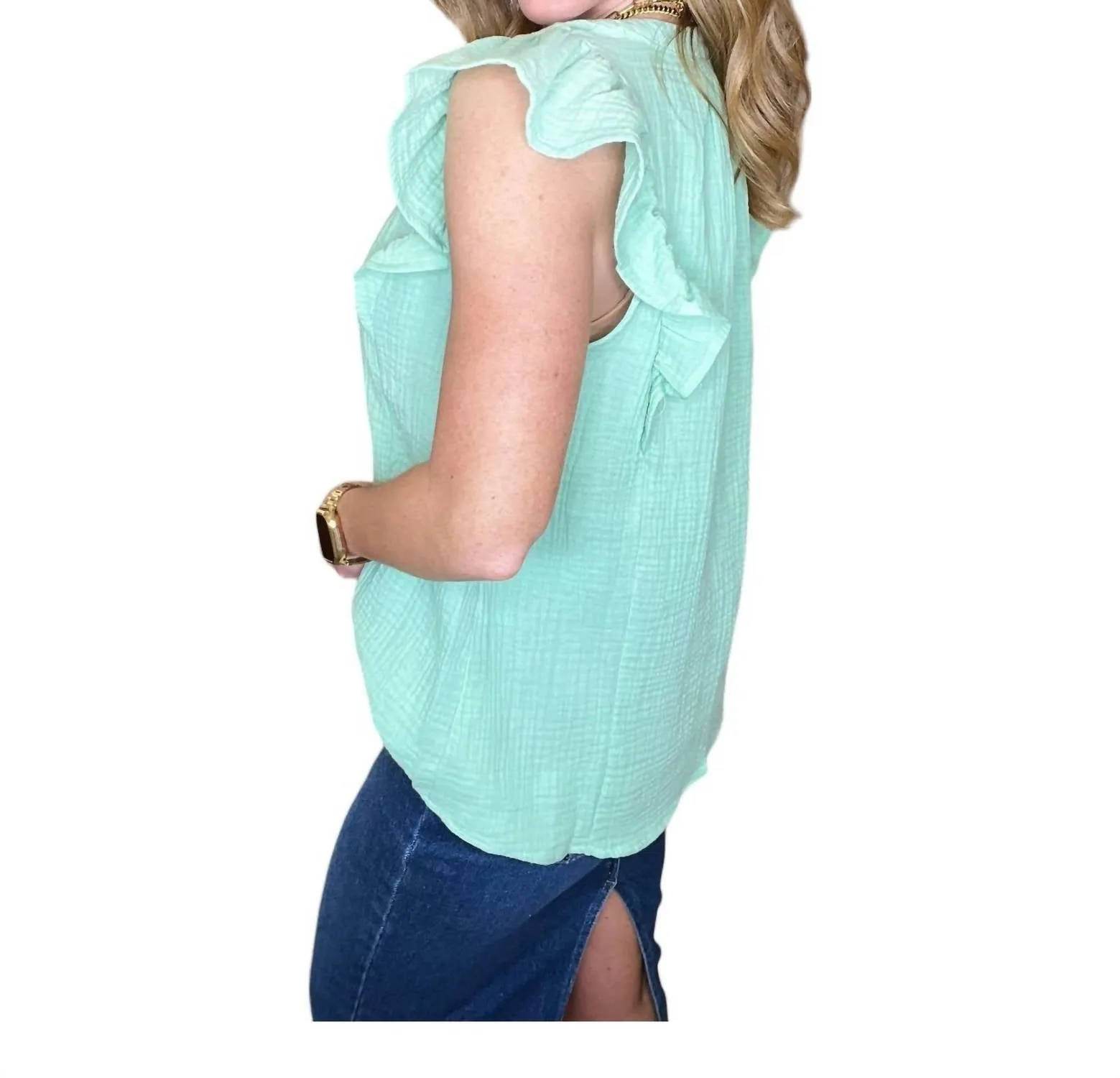 Andree By Unit - Gauze Keyhole Neckline Blouse