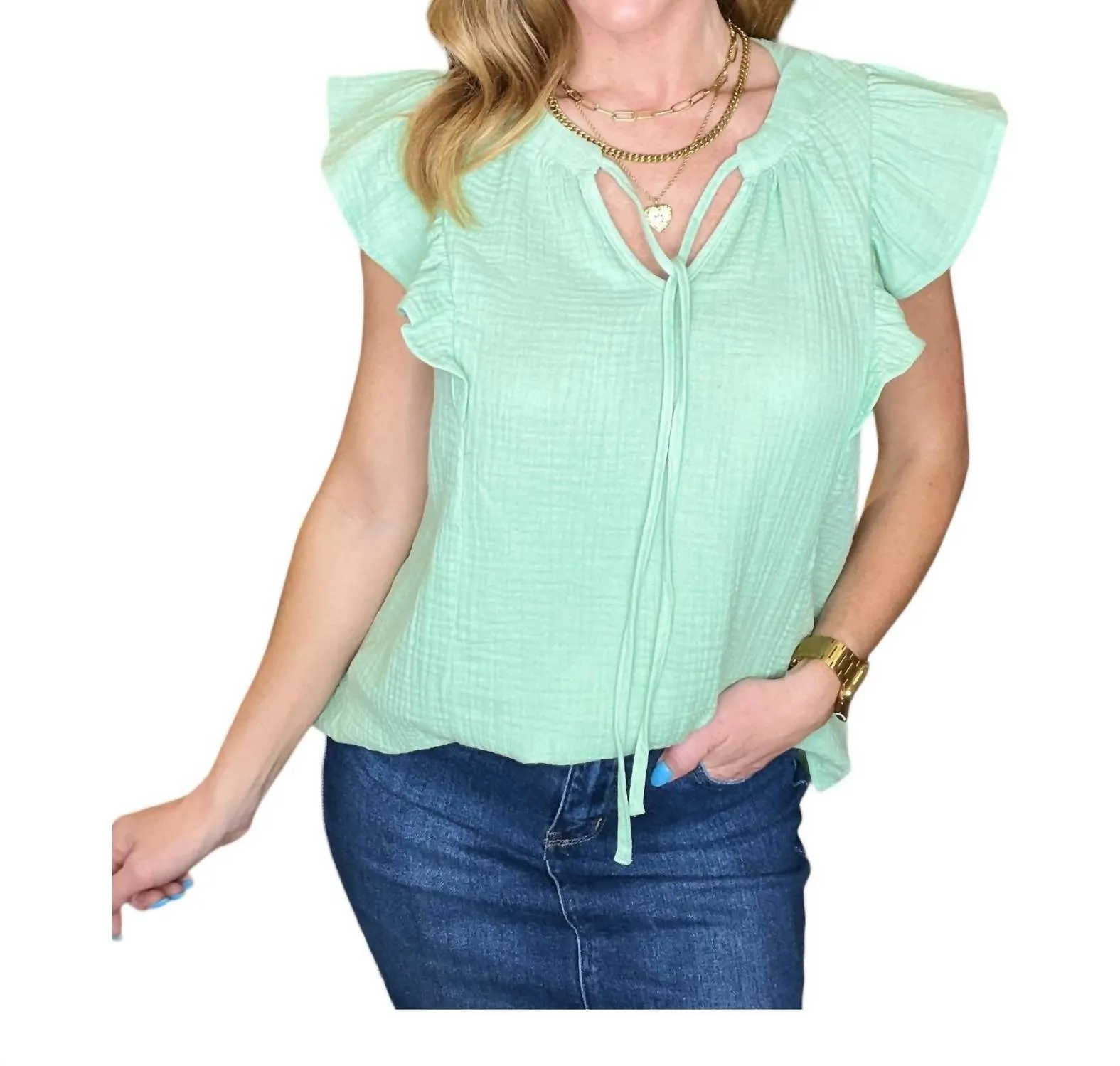 Andree By Unit - Gauze Keyhole Neckline Blouse