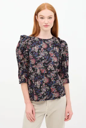 Black & Multi Paisley Ruffle Top