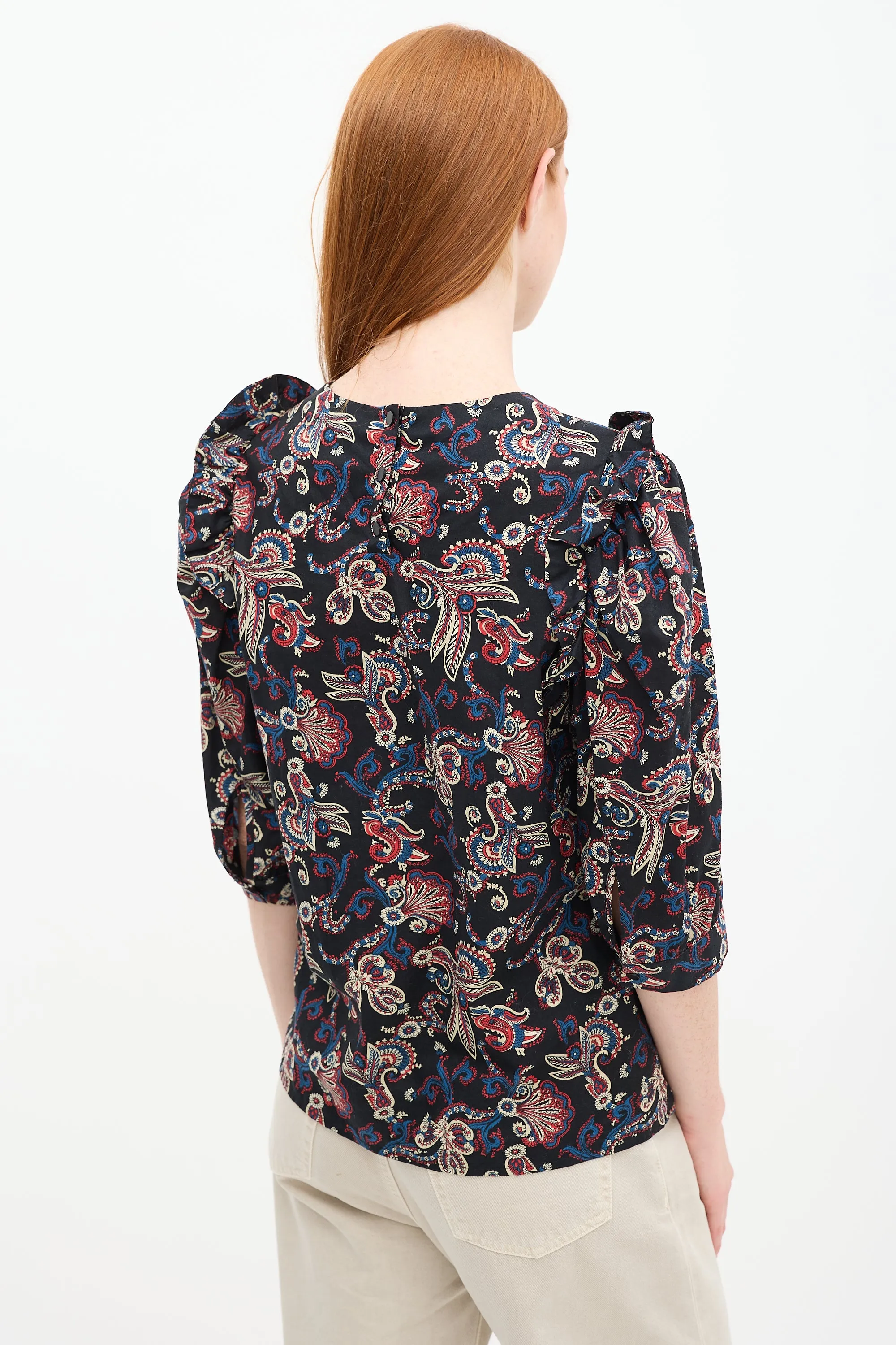 Black & Multi Paisley Ruffle Top