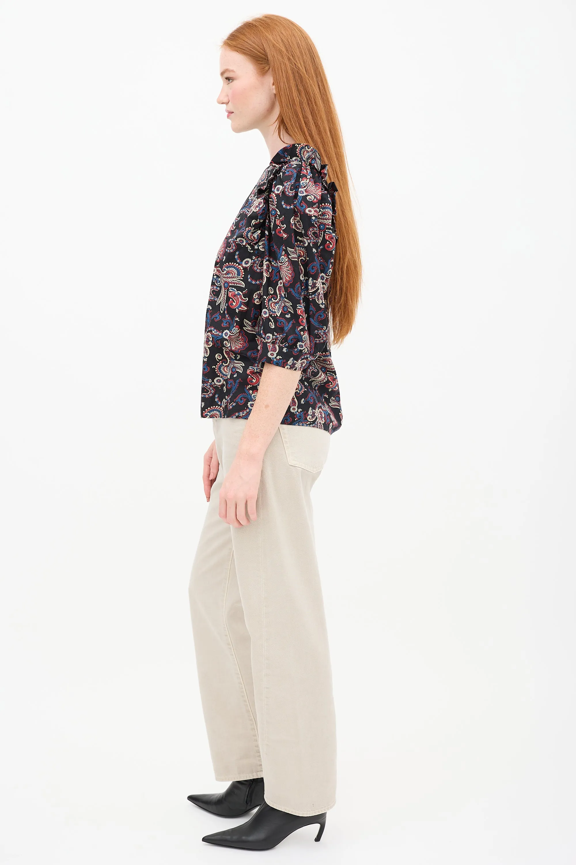 Black & Multi Paisley Ruffle Top