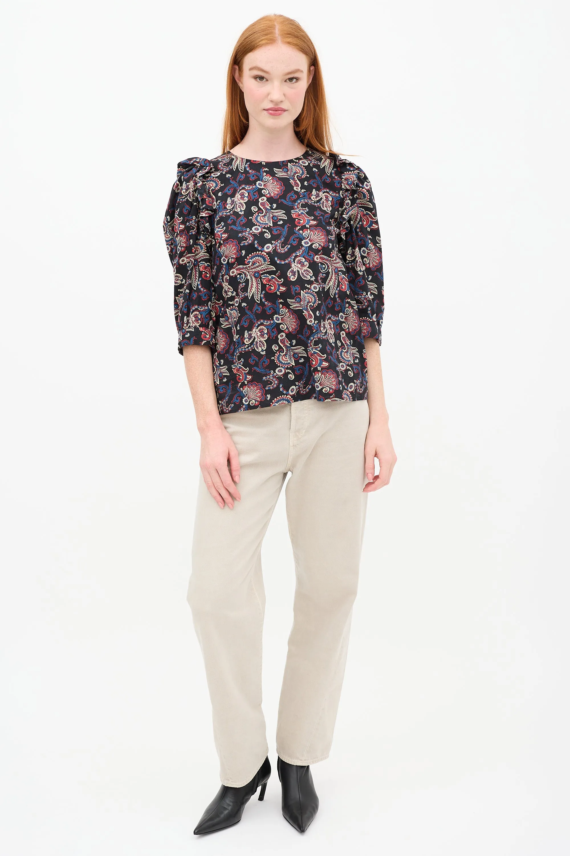 Black & Multi Paisley Ruffle Top