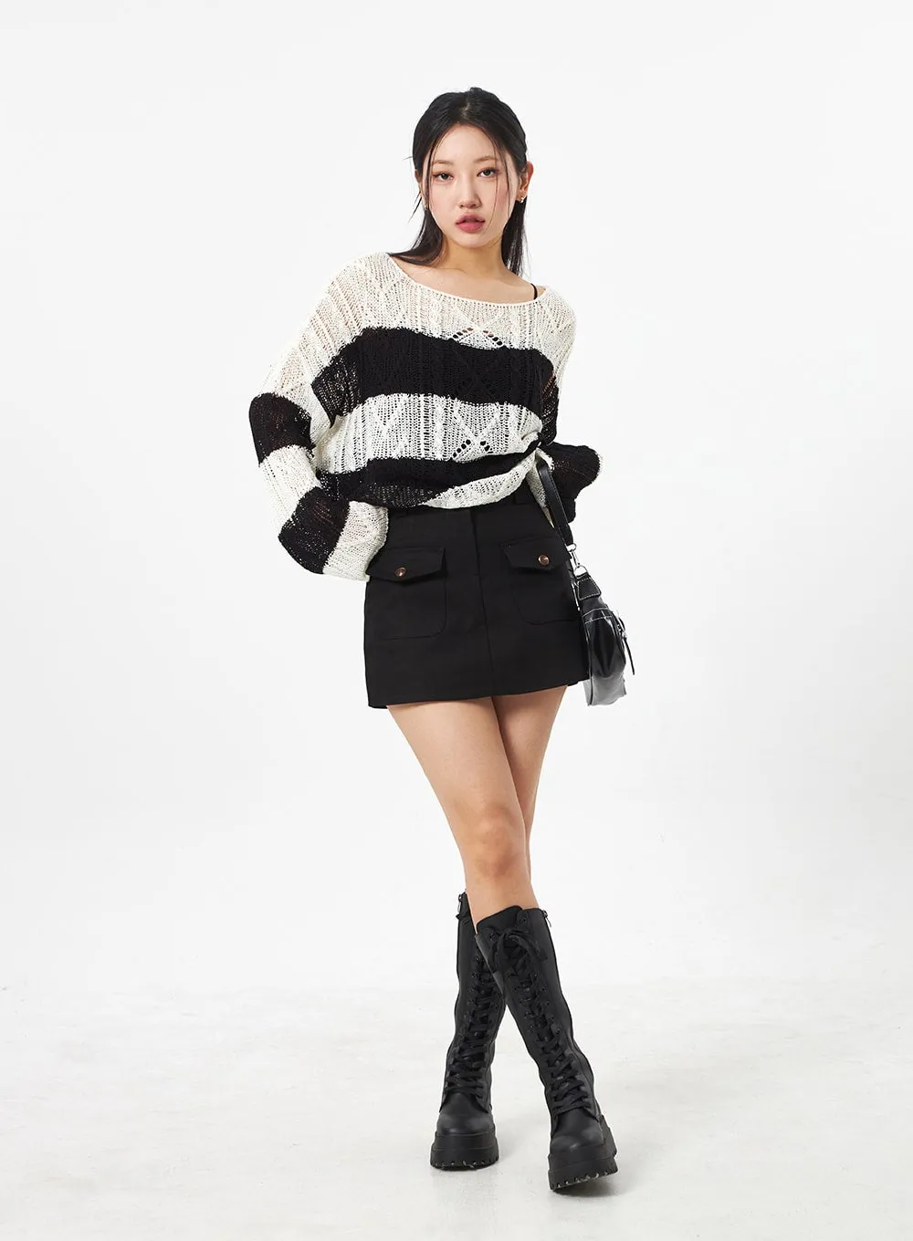 Boat Neck Stripe Sweater CA306