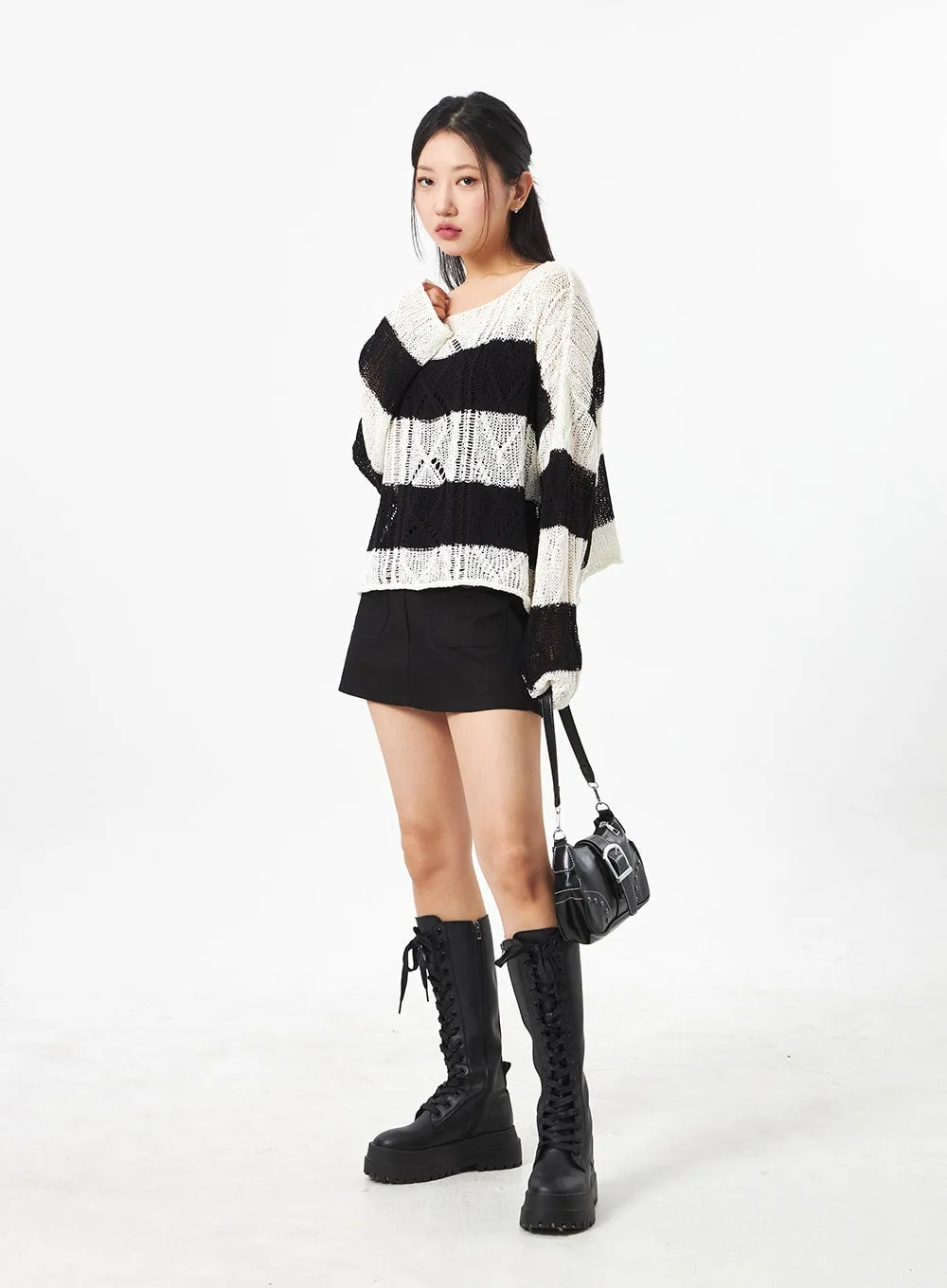 Boat Neck Stripe Sweater CA306