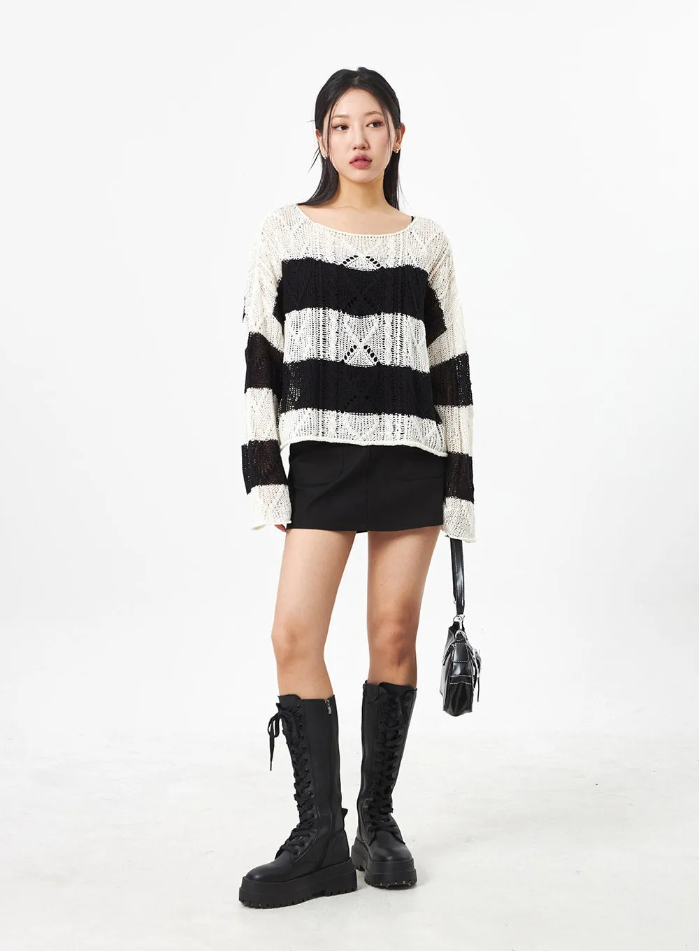 Boat Neck Stripe Sweater CA306
