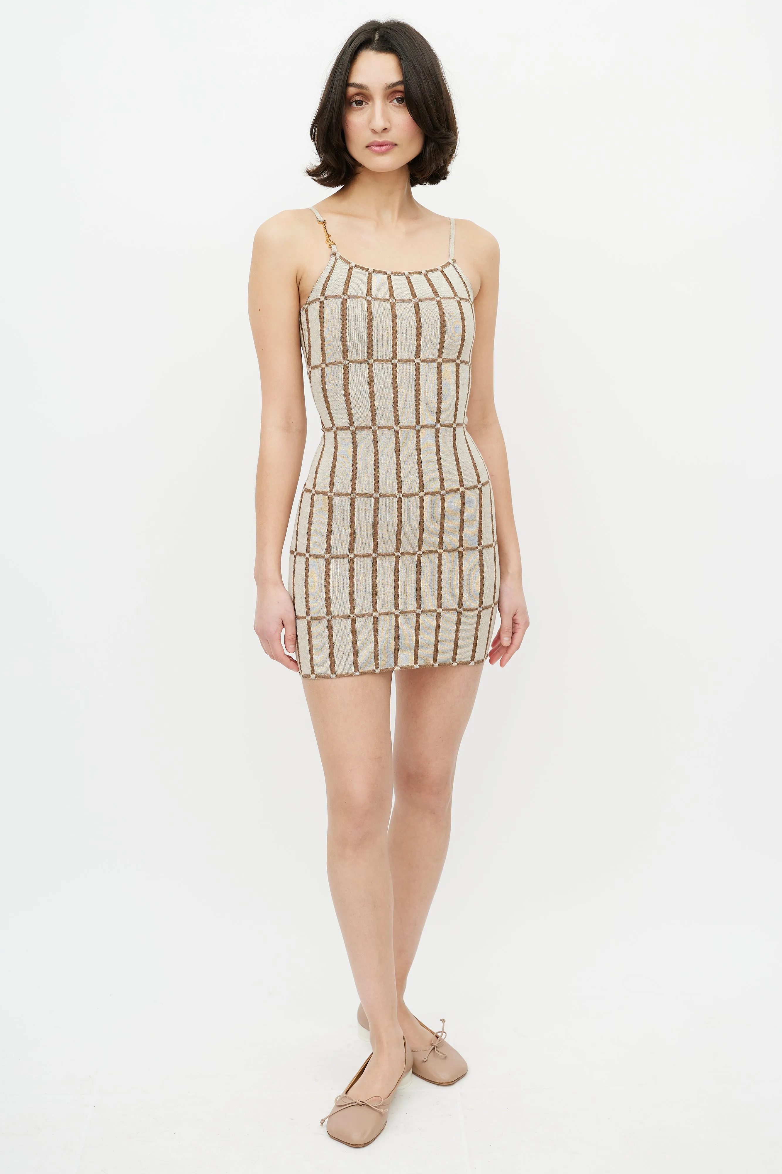 Brown & Gold Logo La Robe Maille Malha Dress