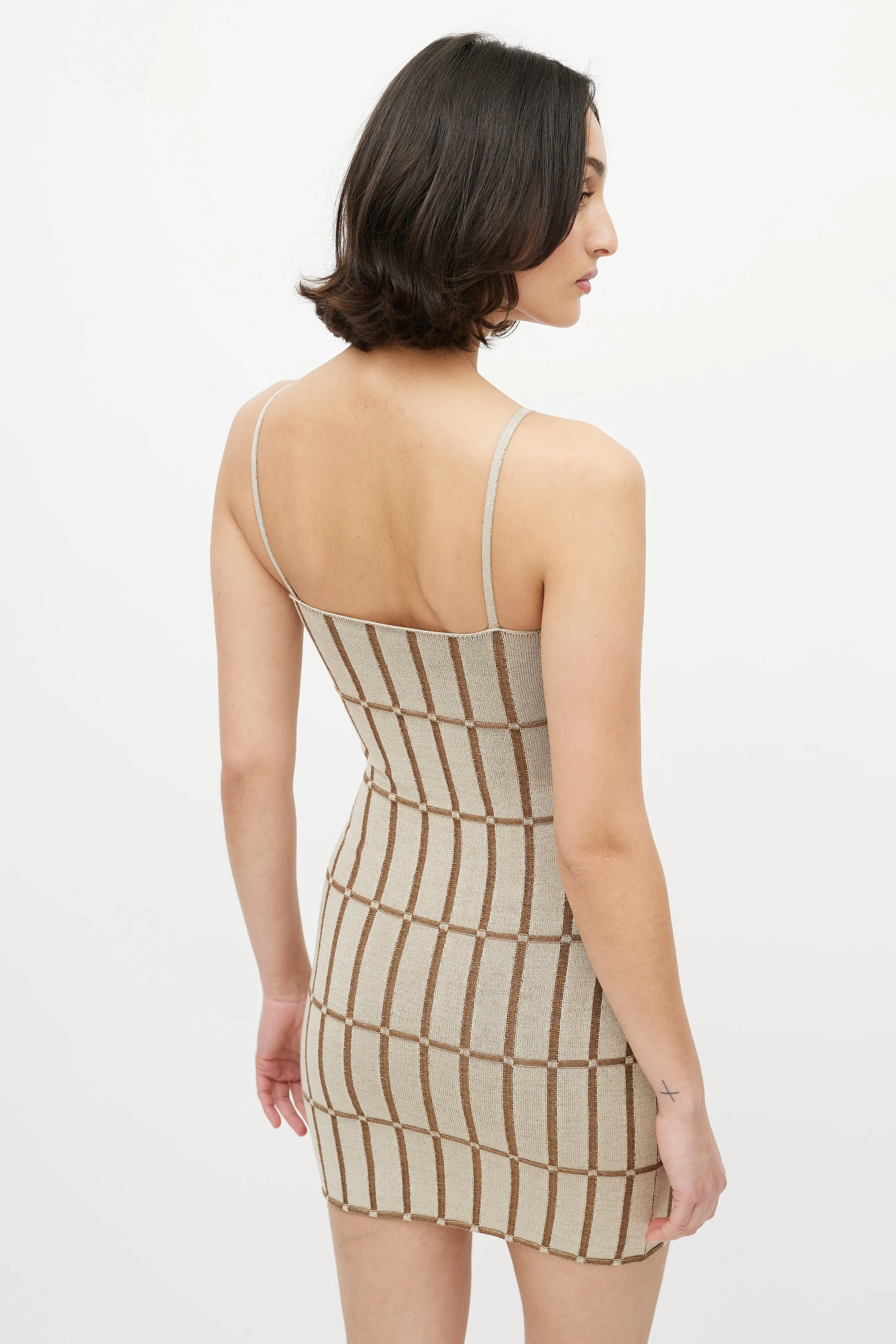 Brown & Gold Logo La Robe Maille Malha Dress