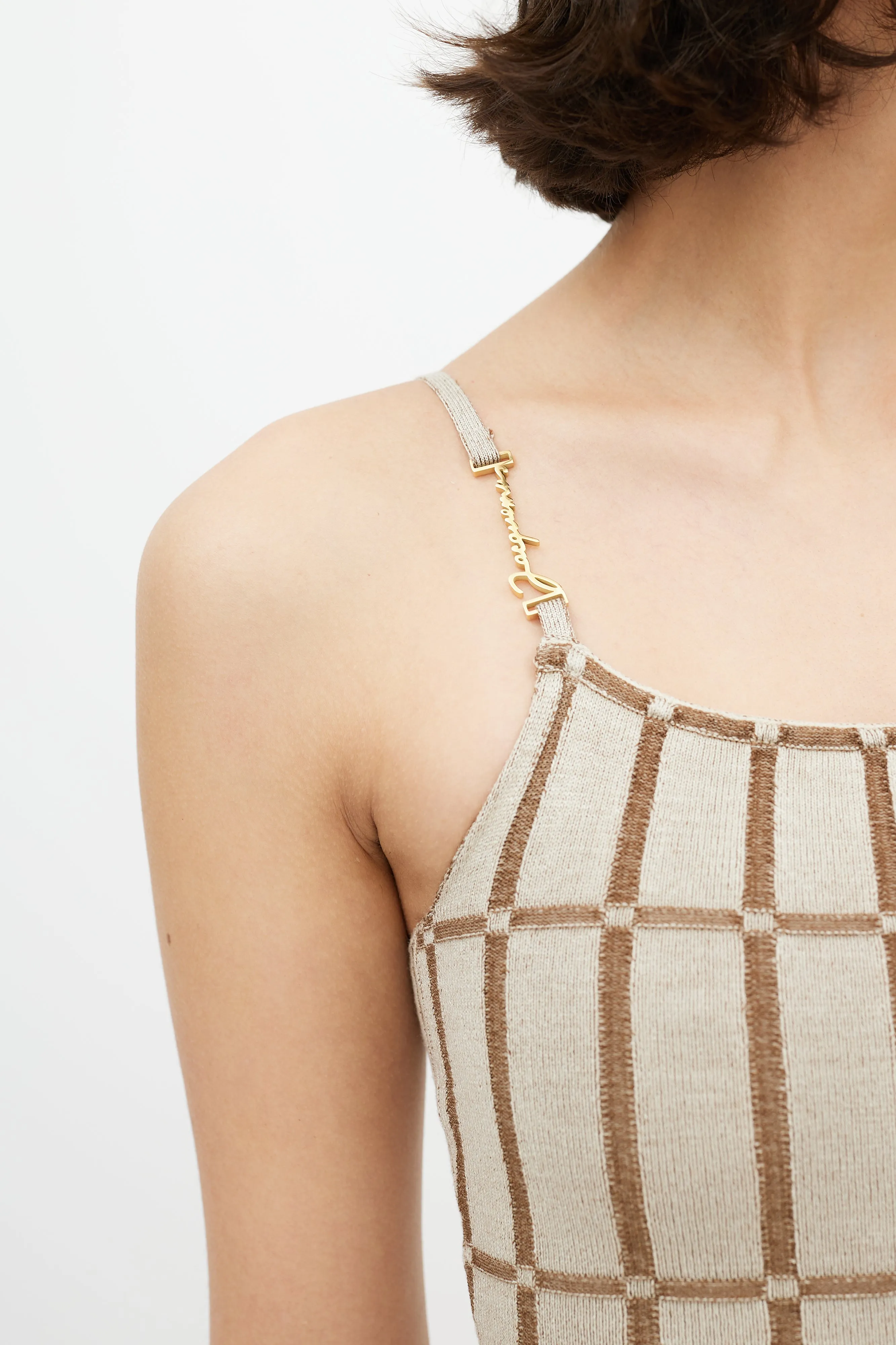 Brown & Gold Logo La Robe Maille Malha Dress