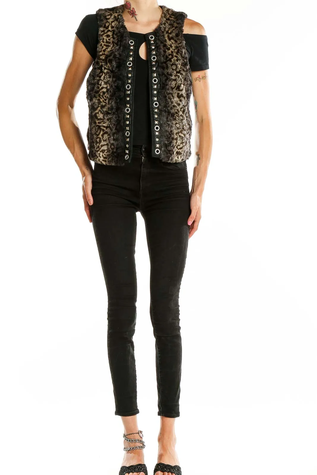 Brown Leopard Print Faux Fur Vest