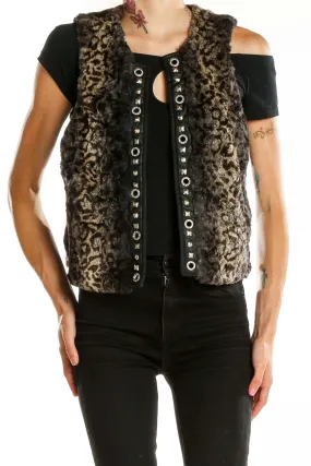 Brown Leopard Print Faux Fur Vest