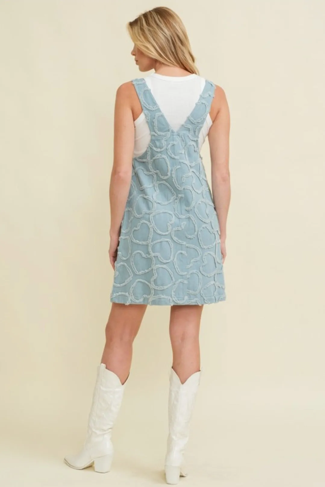 Denim Heart Pattern Overalls
