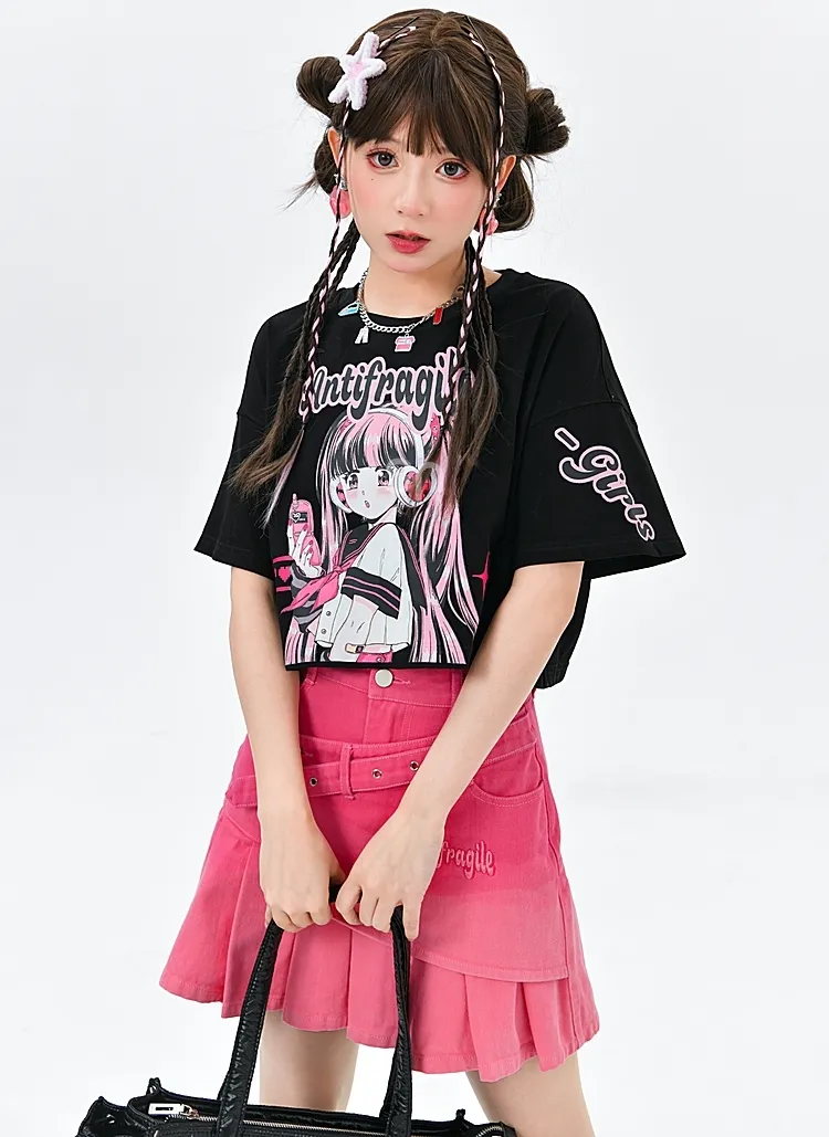 Dopamine Outfit Style Pink Gradient High Waist Skirt