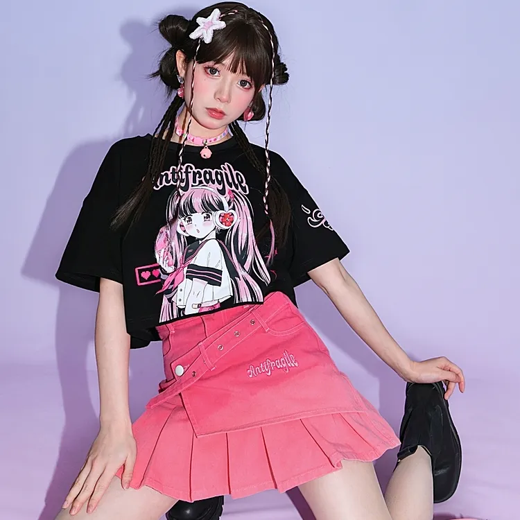 Dopamine Outfit Style Pink Gradient High Waist Skirt