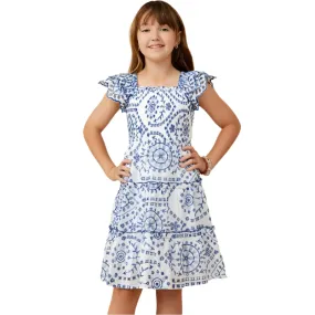 Girl's Hayden Eyelet Embroidered Scalloped Ruffle Dress GY9319