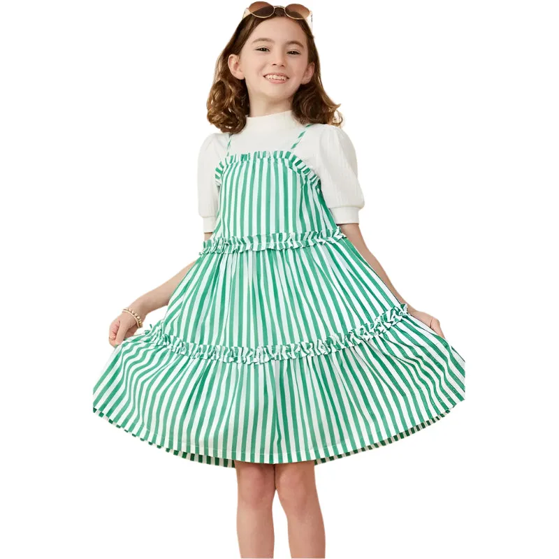 Girls Hayden Ruffle Trimmed Poplin Stripe Dress GY7999