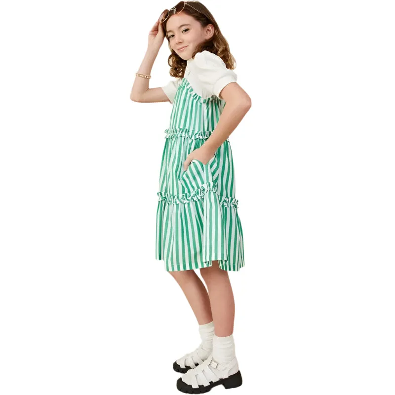 Girls Hayden Ruffle Trimmed Poplin Stripe Dress GY7999