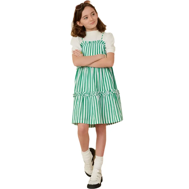 Girls Hayden Ruffle Trimmed Poplin Stripe Dress GY7999