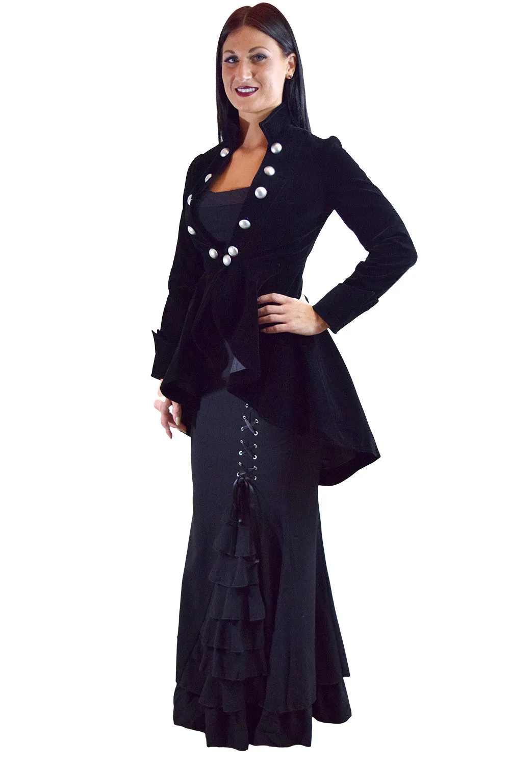 Gothic Victorian Steampunk Renaissance Military Style Asymmetry Velvet Jacket