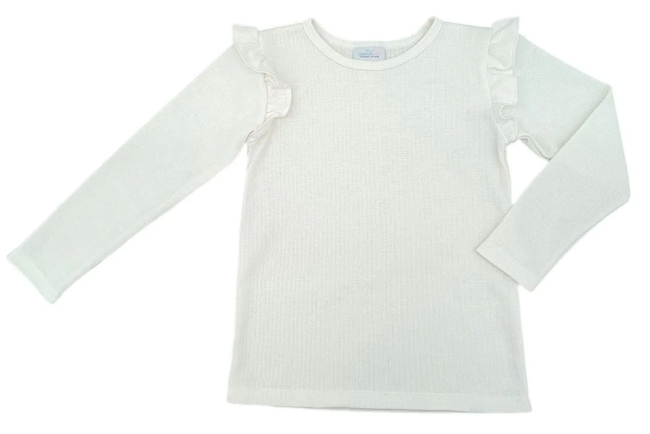 James & Lottie Be Elizabeth Girls Ruffle Shoulder Top - Cream