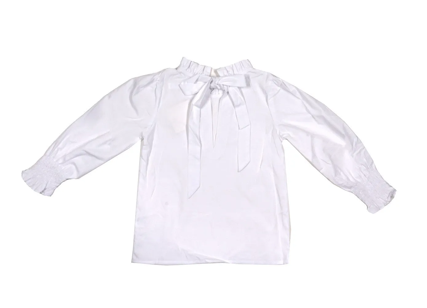 LuLu BeBe Girls White Lyn Ruffle Collar Tie Back Blouse - Long Sleeves