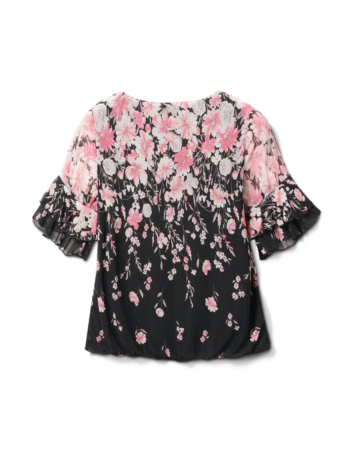 Placed Floral Bubble Hem Blouse