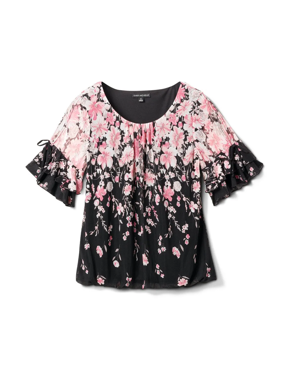Placed Floral Bubble Hem Blouse