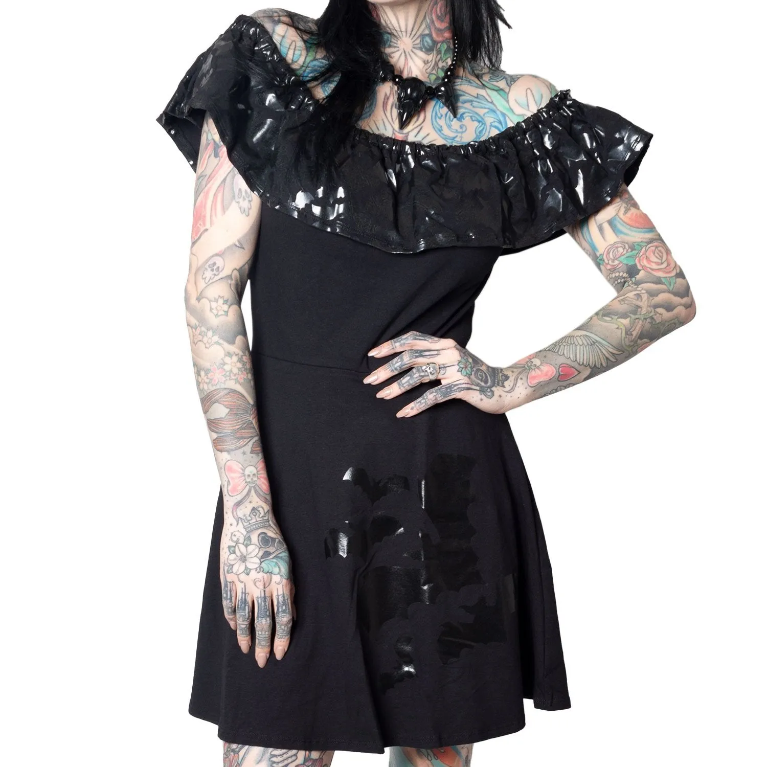 Ruffle Bat Dress Black