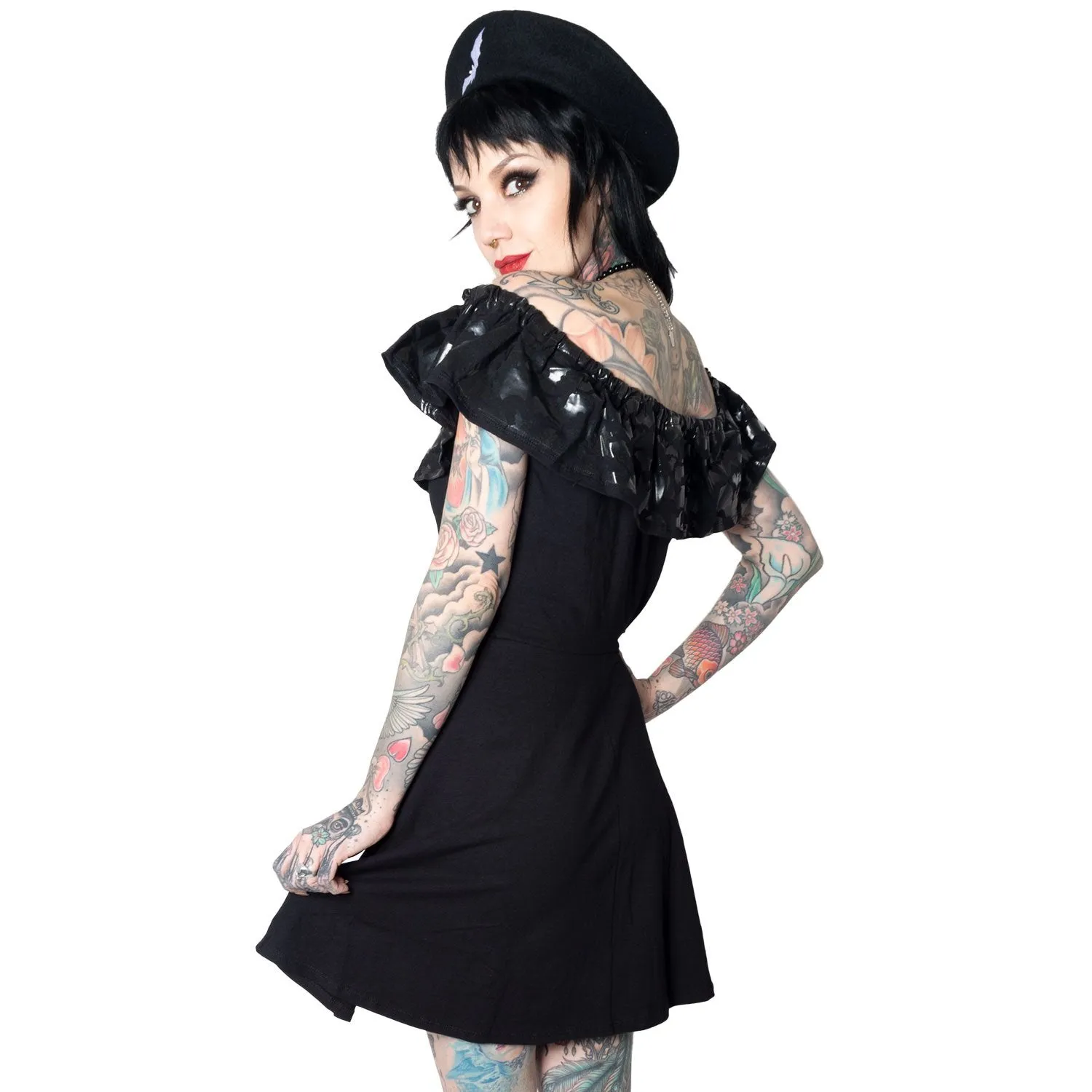 Ruffle Bat Dress Black