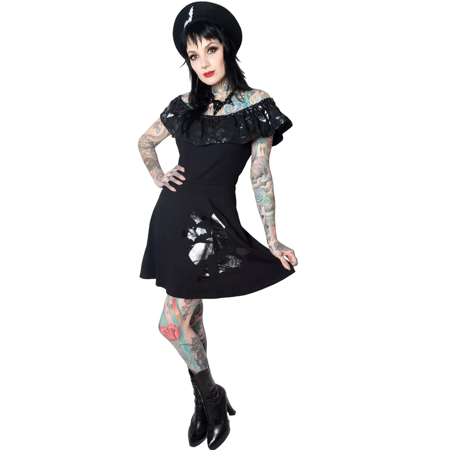 Ruffle Bat Dress Black