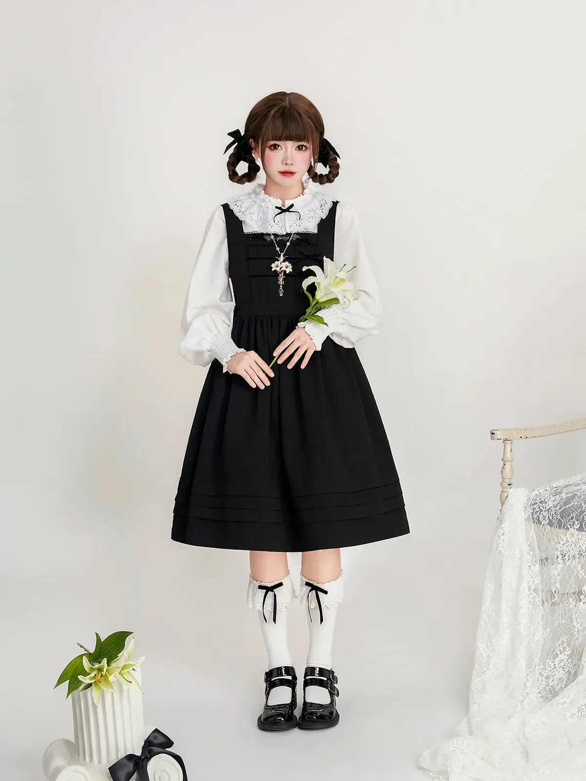 Suspender Skirt Ruffle Ribbon Little   Blouse
