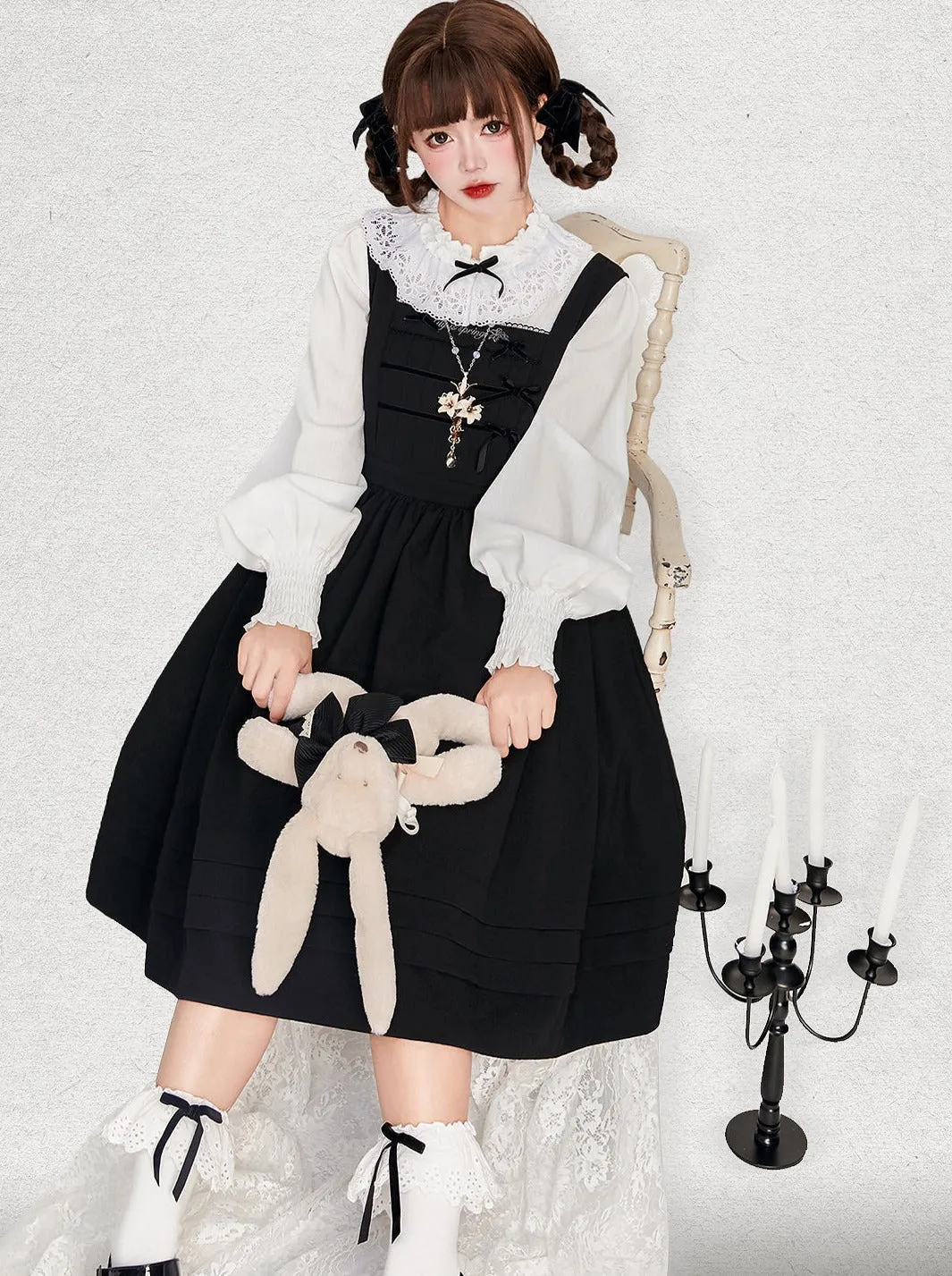 Suspender Skirt Ruffle Ribbon Little   Blouse