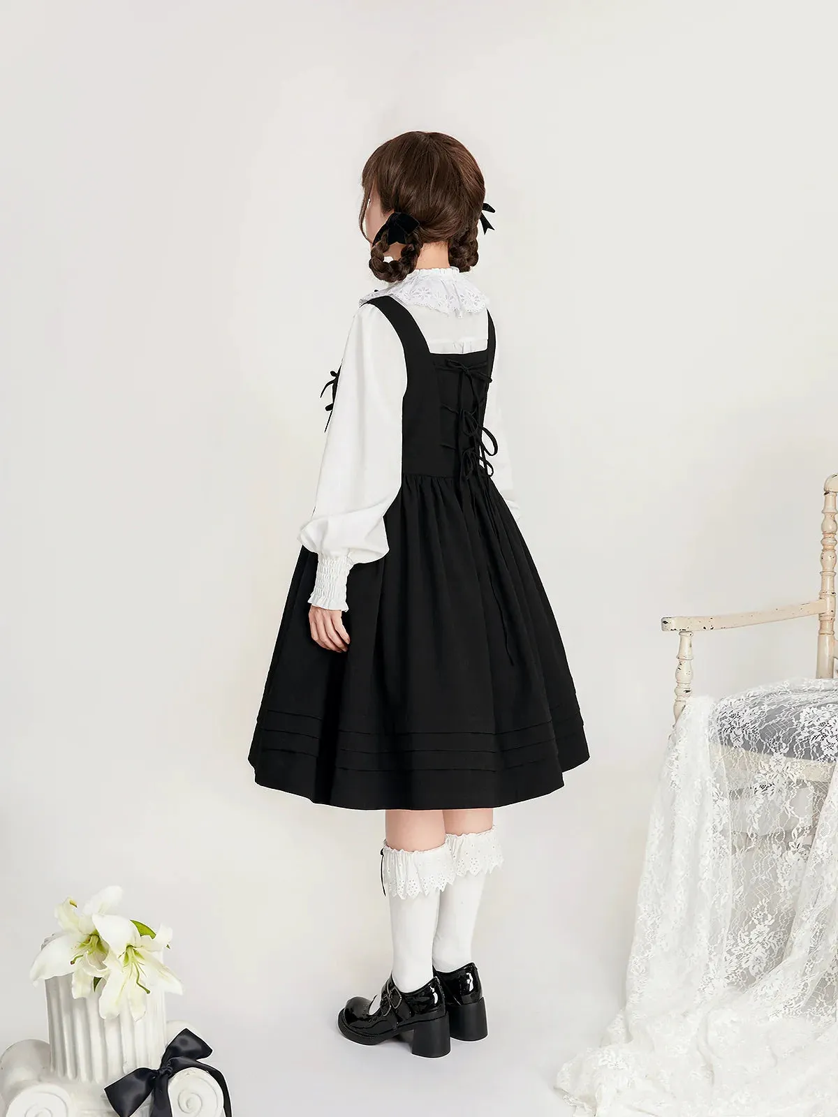Suspender Skirt Ruffle Ribbon Little   Blouse