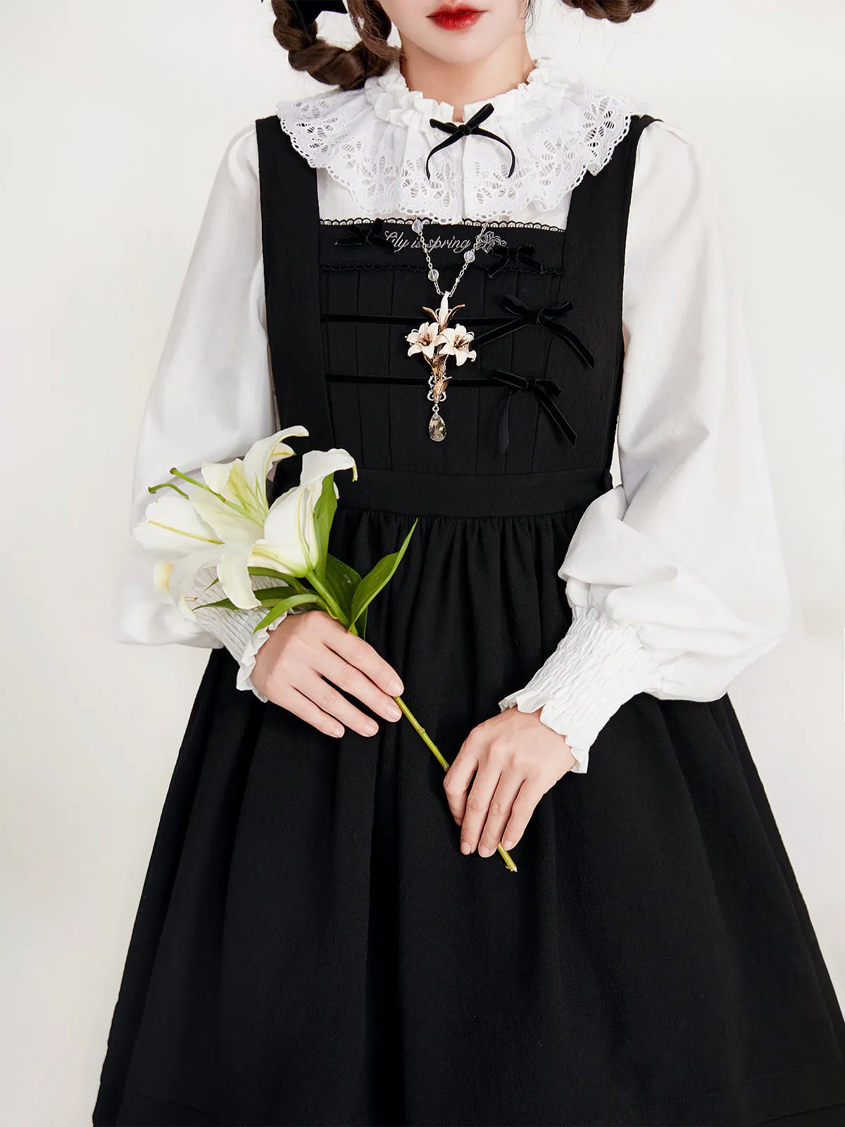 Suspender Skirt Ruffle Ribbon Little   Blouse