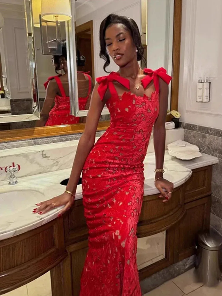 UAKISS  -  Sexy Mermaid Party Dress Women Hollow Out Halter Backless Split Slim Hip Package Evening Dresses Female 2024 Christmas Lady Robe