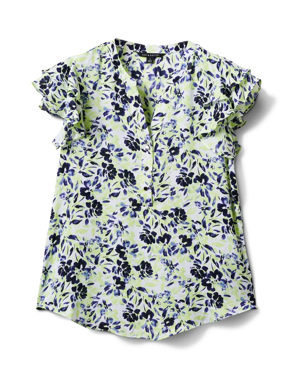 Y Neck Button Trim Ruffle Blouse