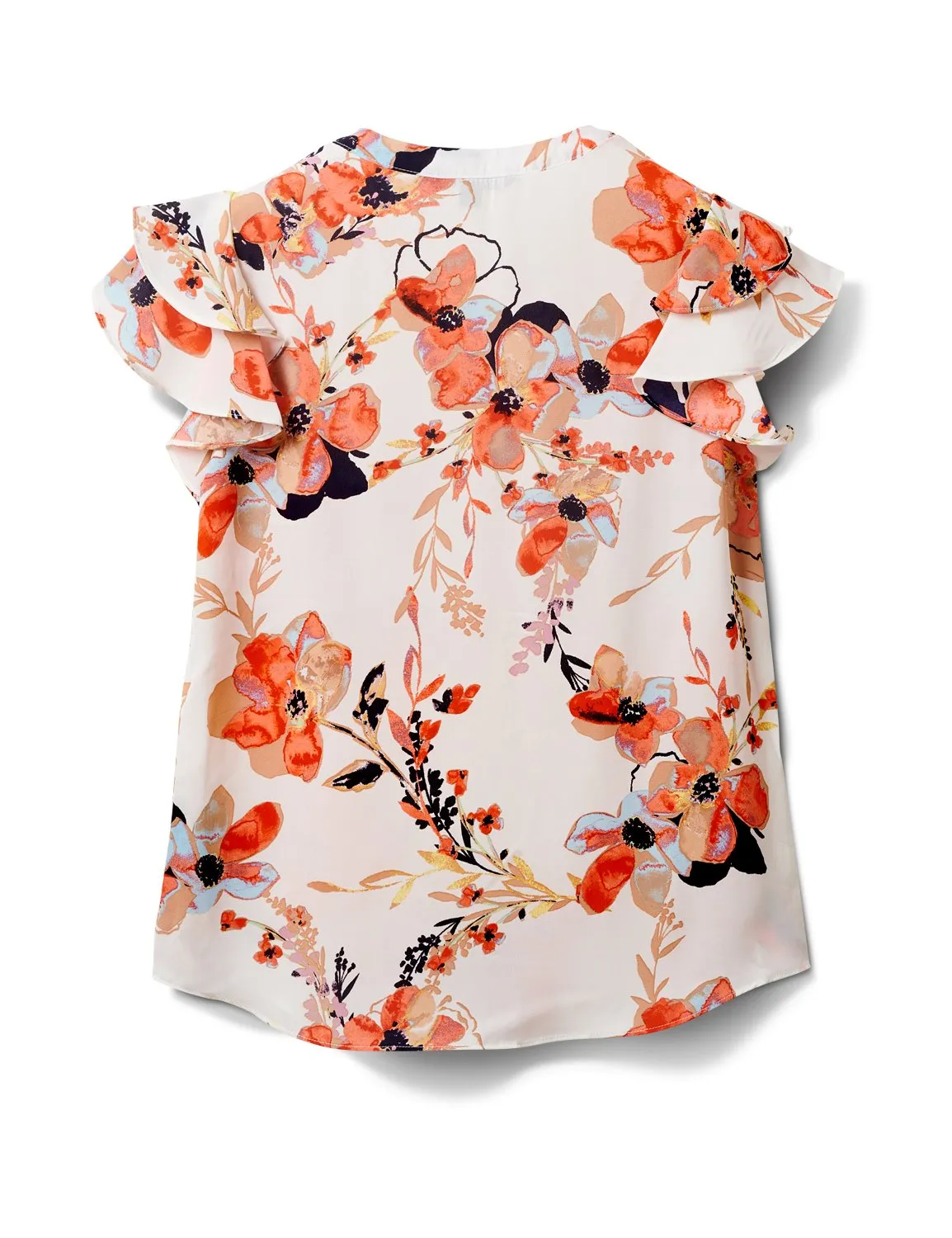 Y Neck Button Trim Ruffle Blouse
