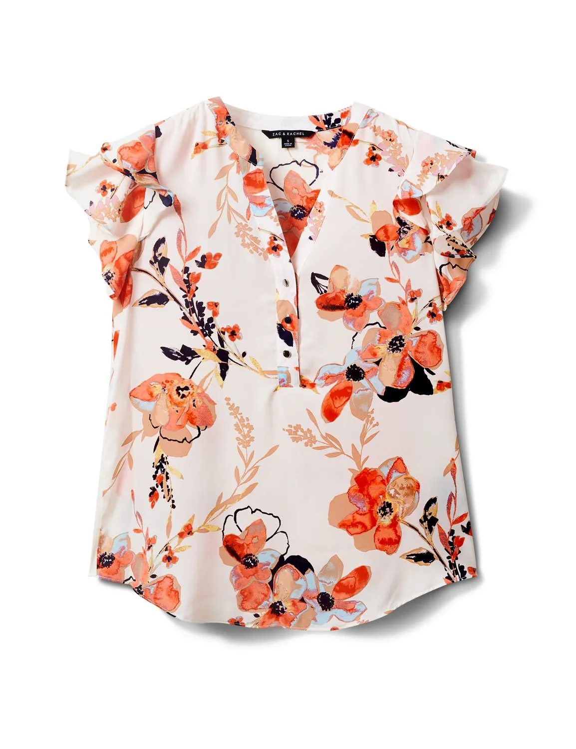 Y Neck Button Trim Ruffle Blouse