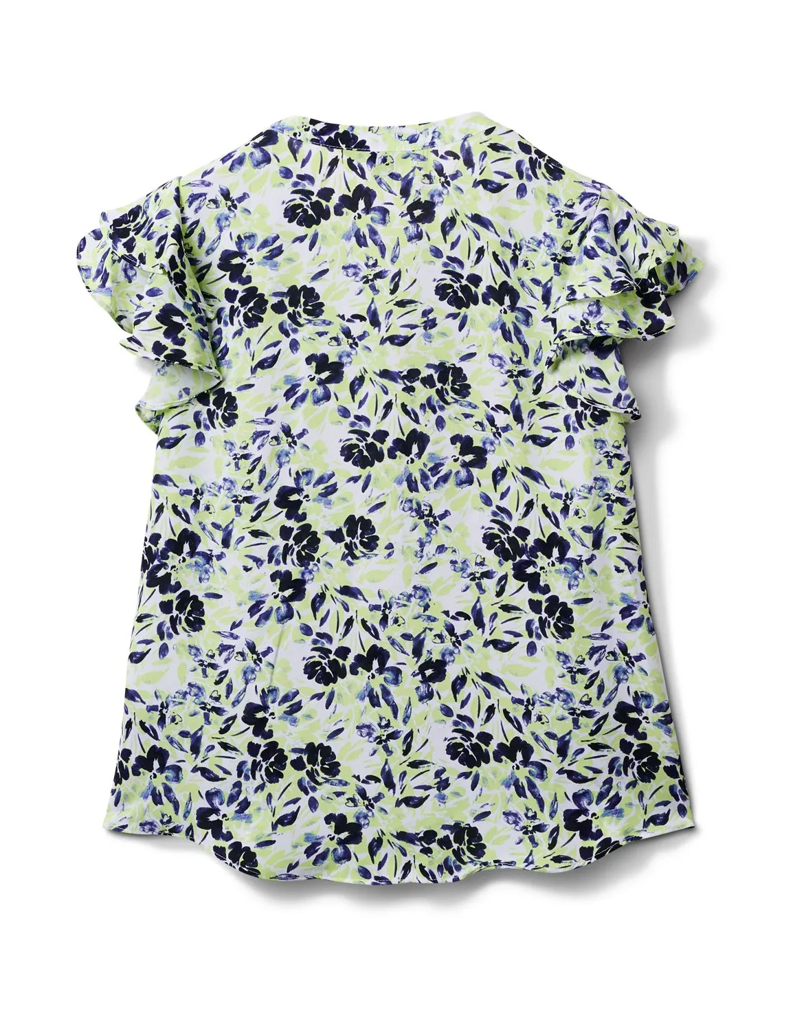 Y Neck Button Trim Ruffle Blouse
